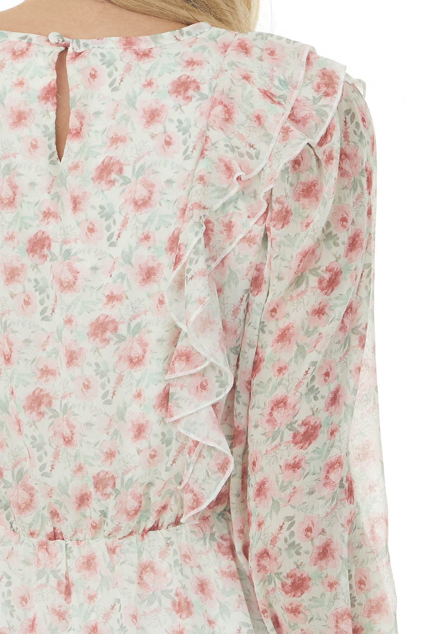 Light Sage Floral Bubble Sleeve Mini Dress