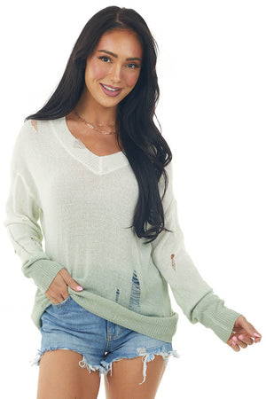 Light Sage and Ivory Ombre Distressed Top