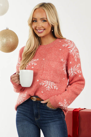 Light Scarlet Snowflake Pattern Knit Sweater