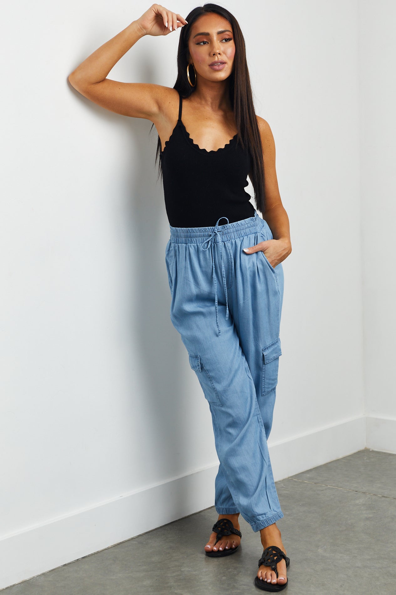 Light Wash Chambray Cargo Pocket Joggers