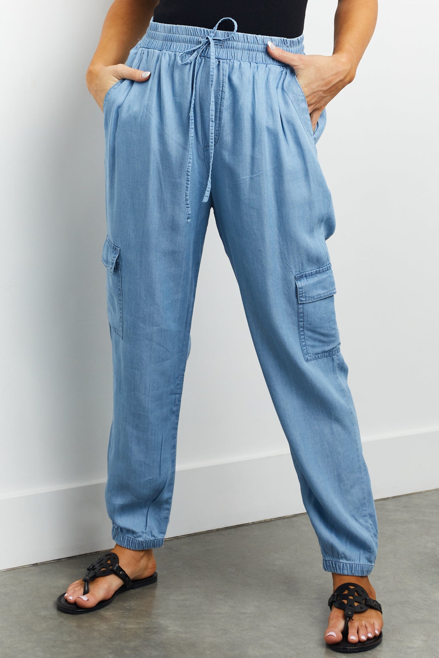 Light Wash Chambray Cargo Pocket Joggers