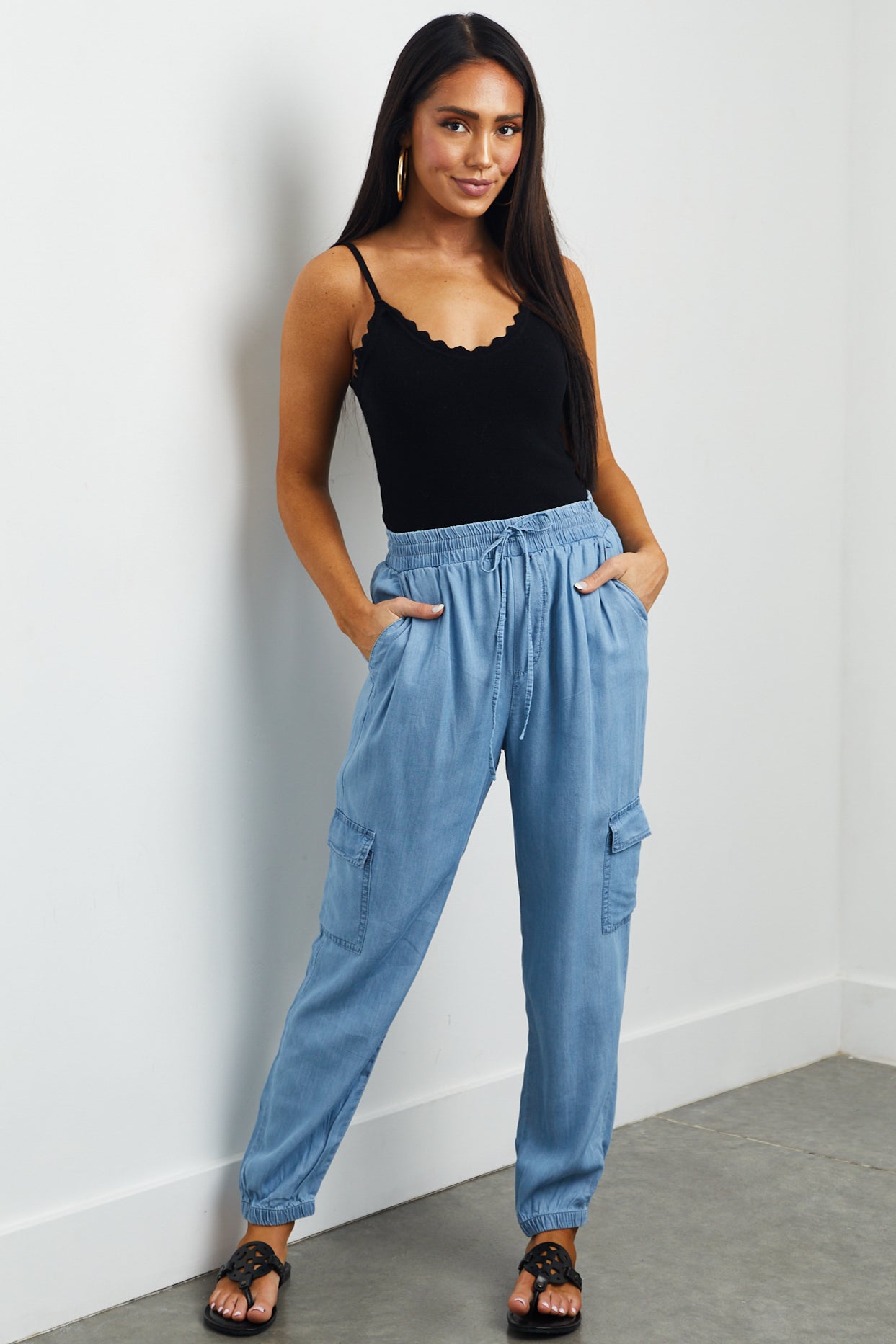 Light Wash Chambray Cargo Pocket Joggers