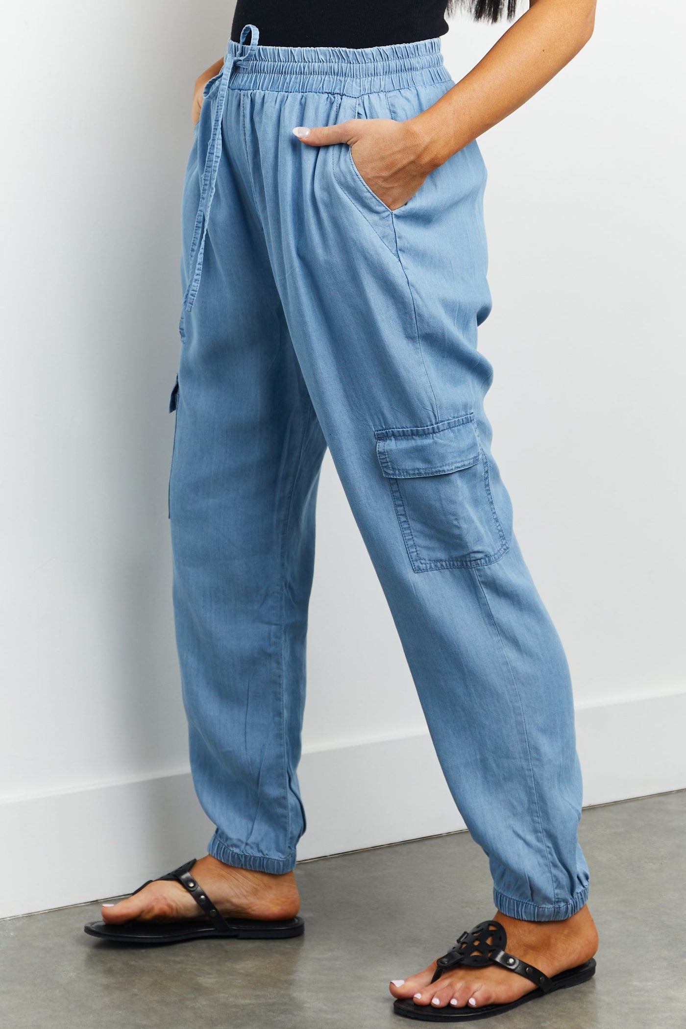 Light Wash Chambray Cargo Pocket Joggers