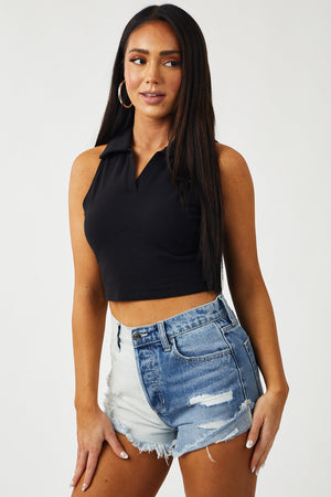 Light Wash Colorblock Distressed Mom Shorts