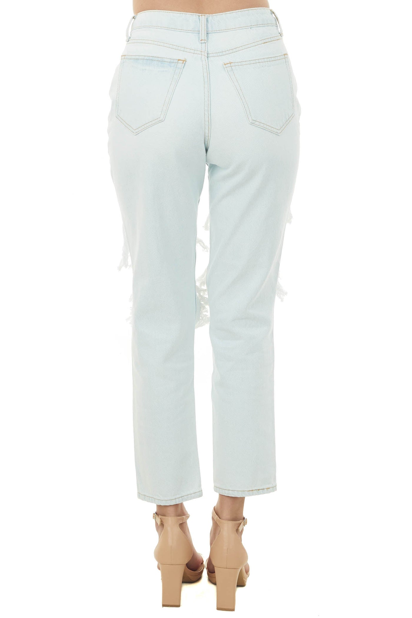 Light Wash Distressed High Rise Straight Leg Jeans