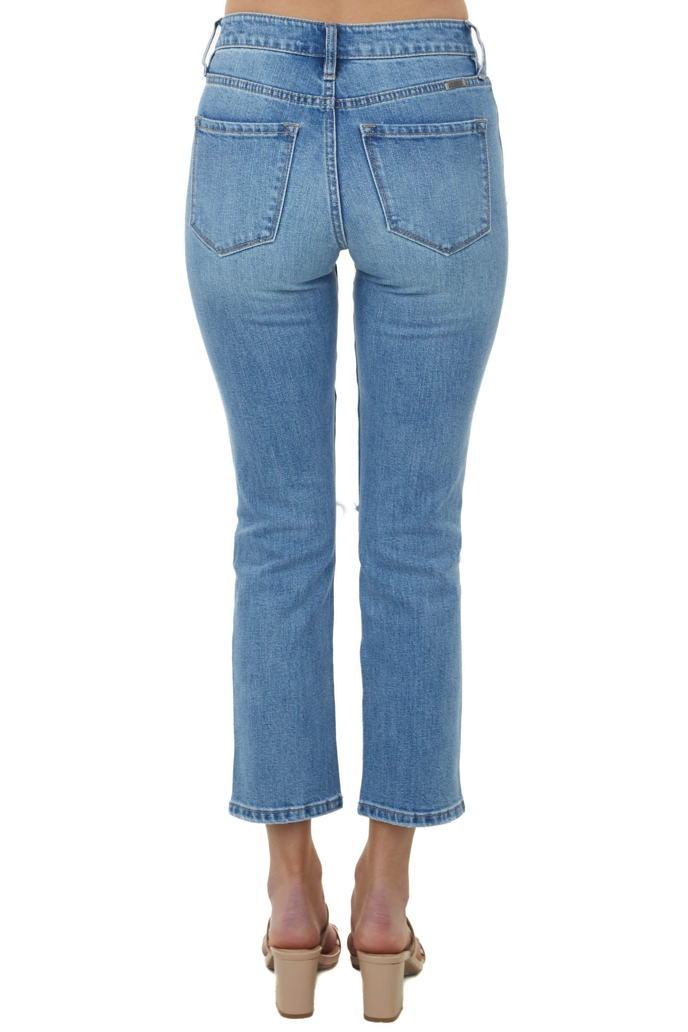 Light Wash High Rise Distressed Knee Straight Jeans