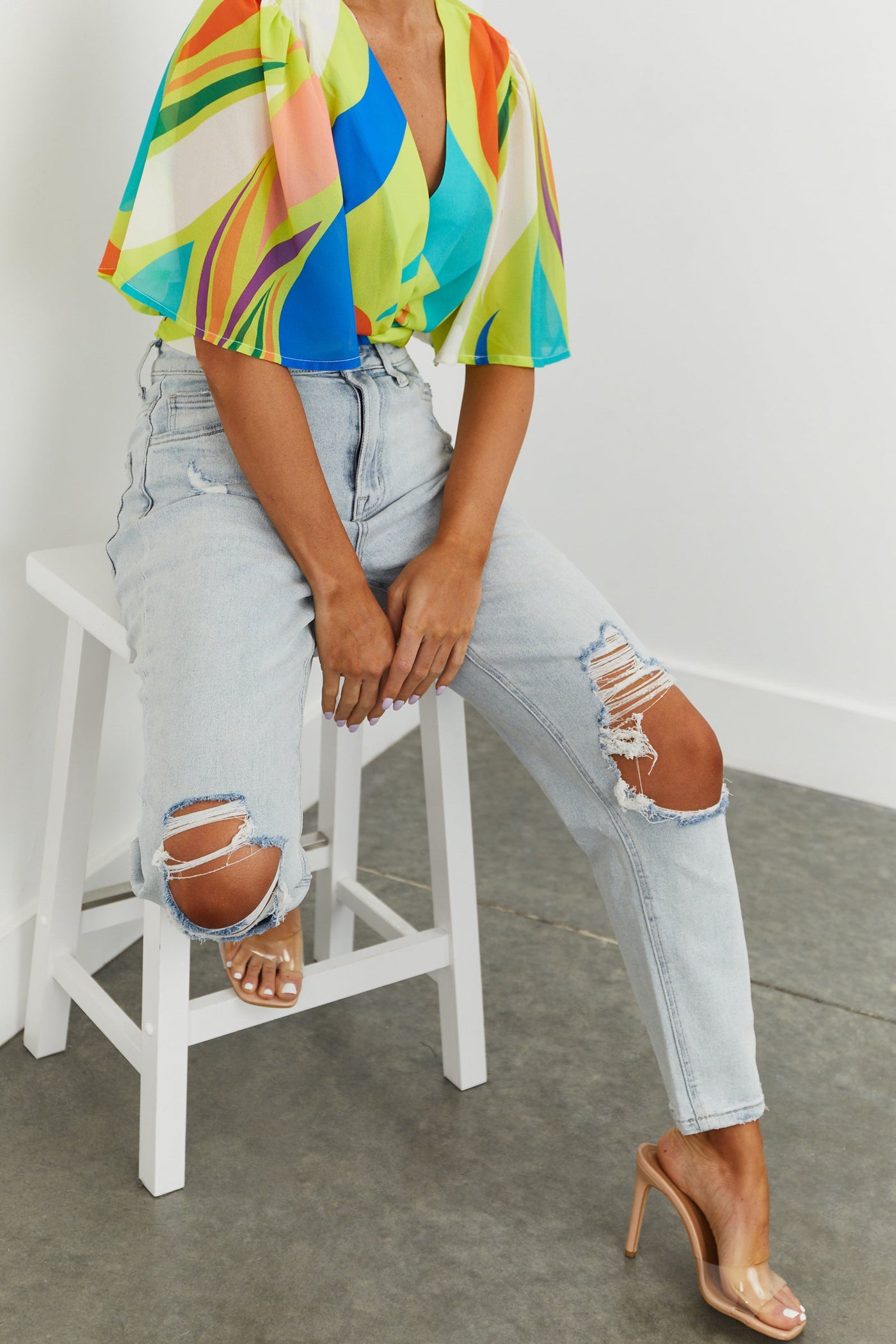 Light Wash High Rise Distressed Mom Jeans