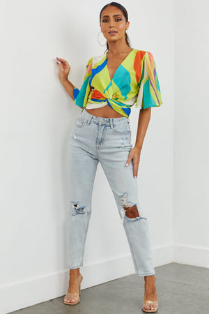 Light Wash High Rise Distressed Mom Jeans