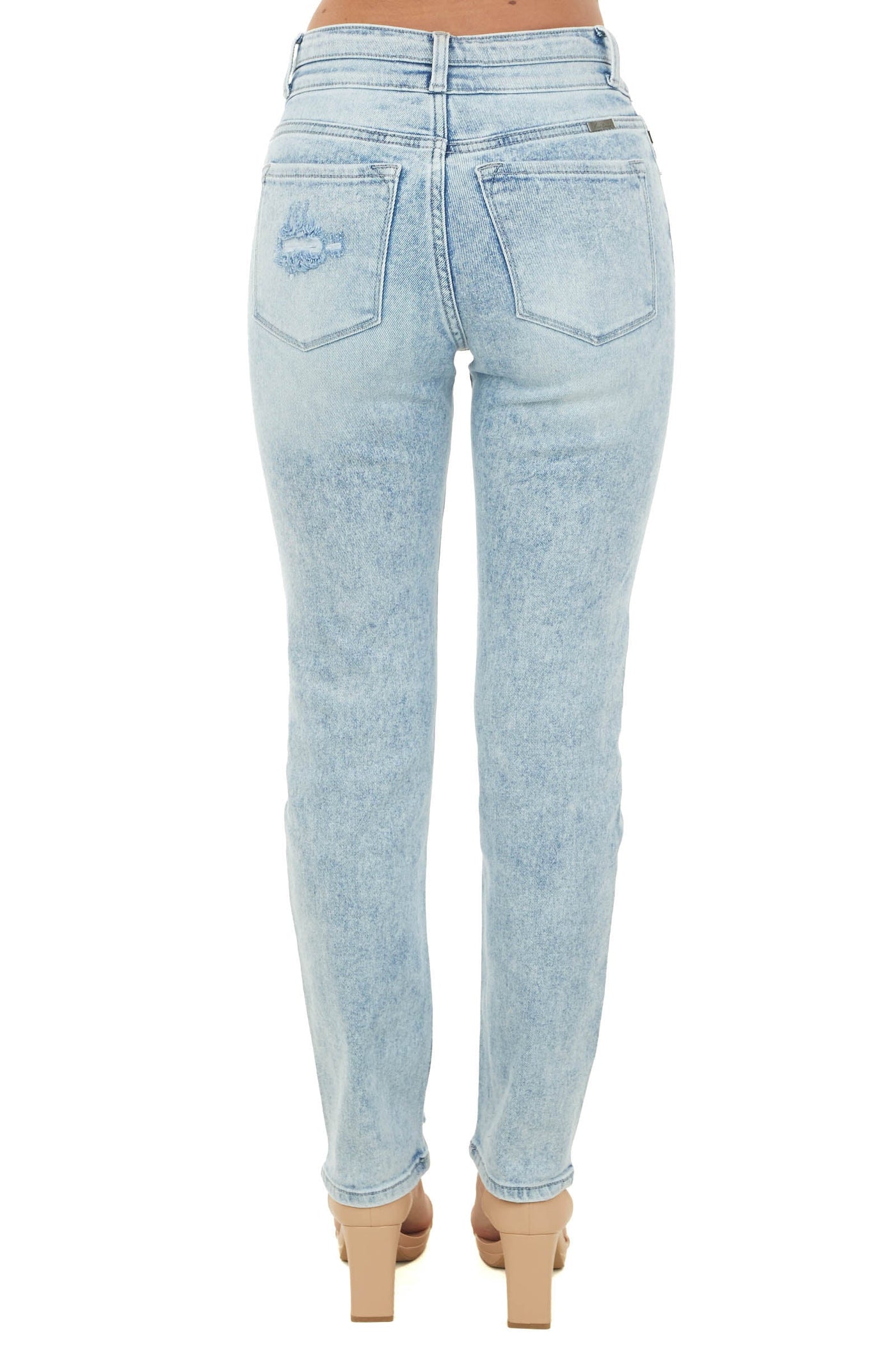 Light Wash High Rise Jeans with Shark Bite Hem