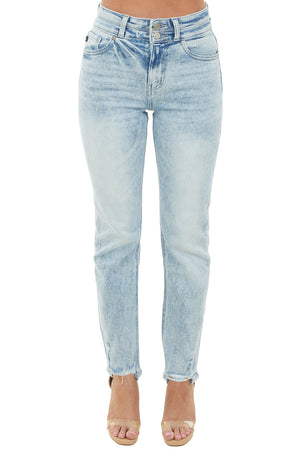 Light Wash High Rise Jeans with Shark Bite Hem