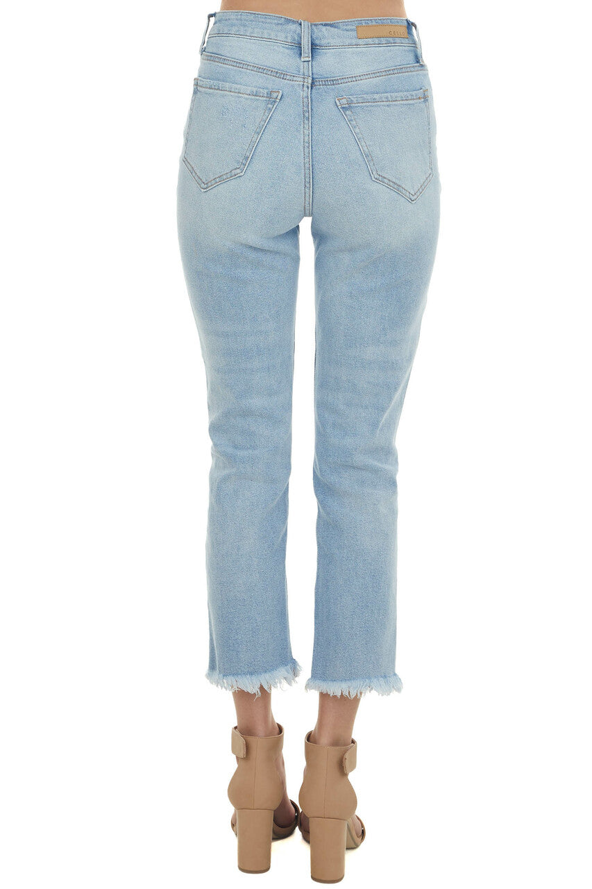 Light Wash High Rise Raw Hem Distressed Jeans
