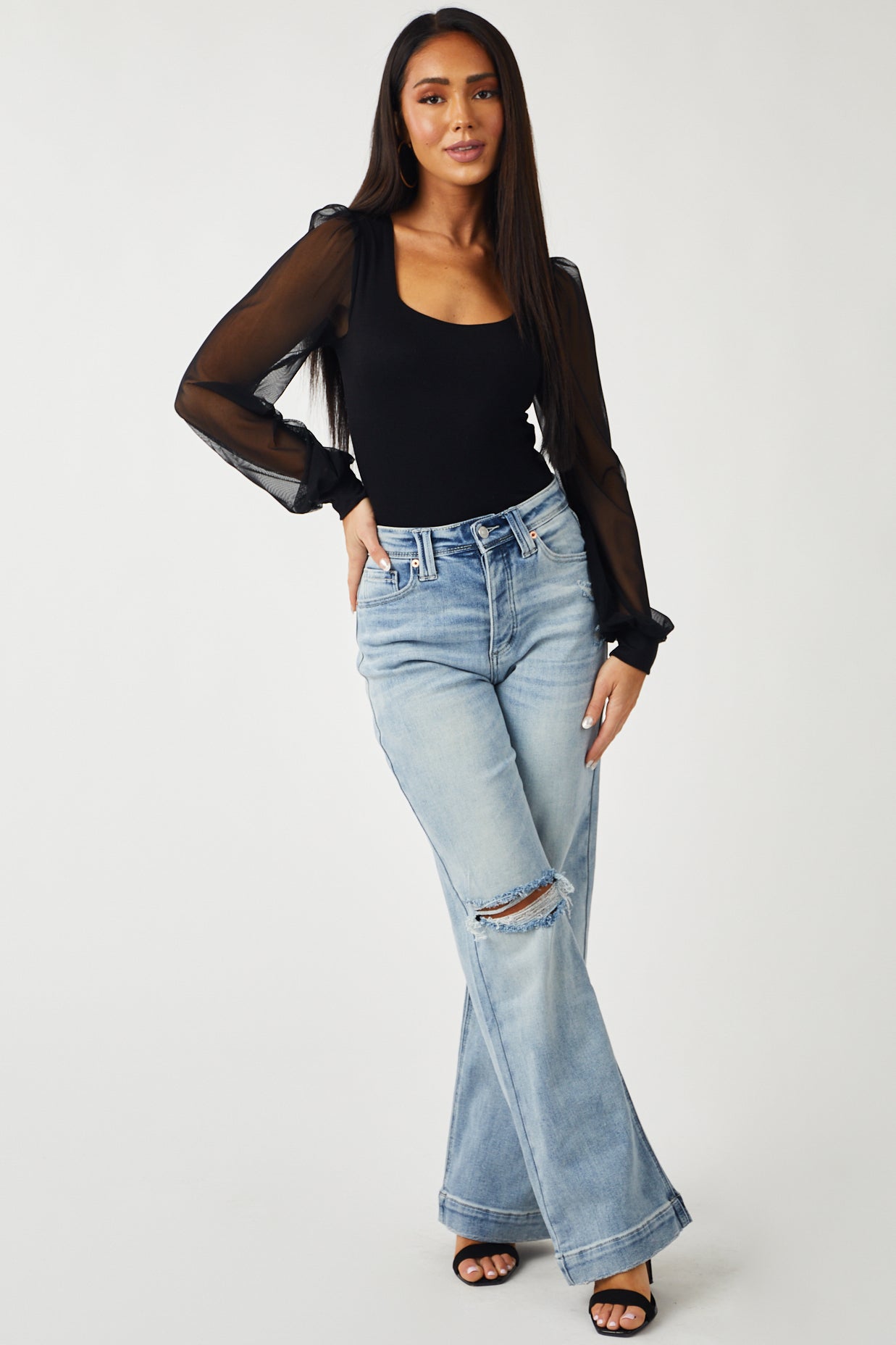 Light Wash High Rise Wide Leg Denim Jeans