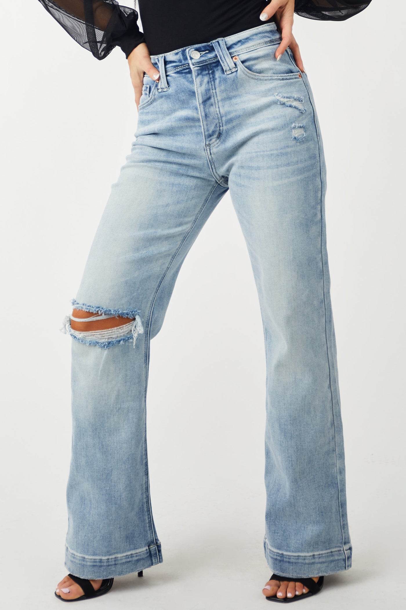 Light Wash High Rise Wide Leg Denim Jeans