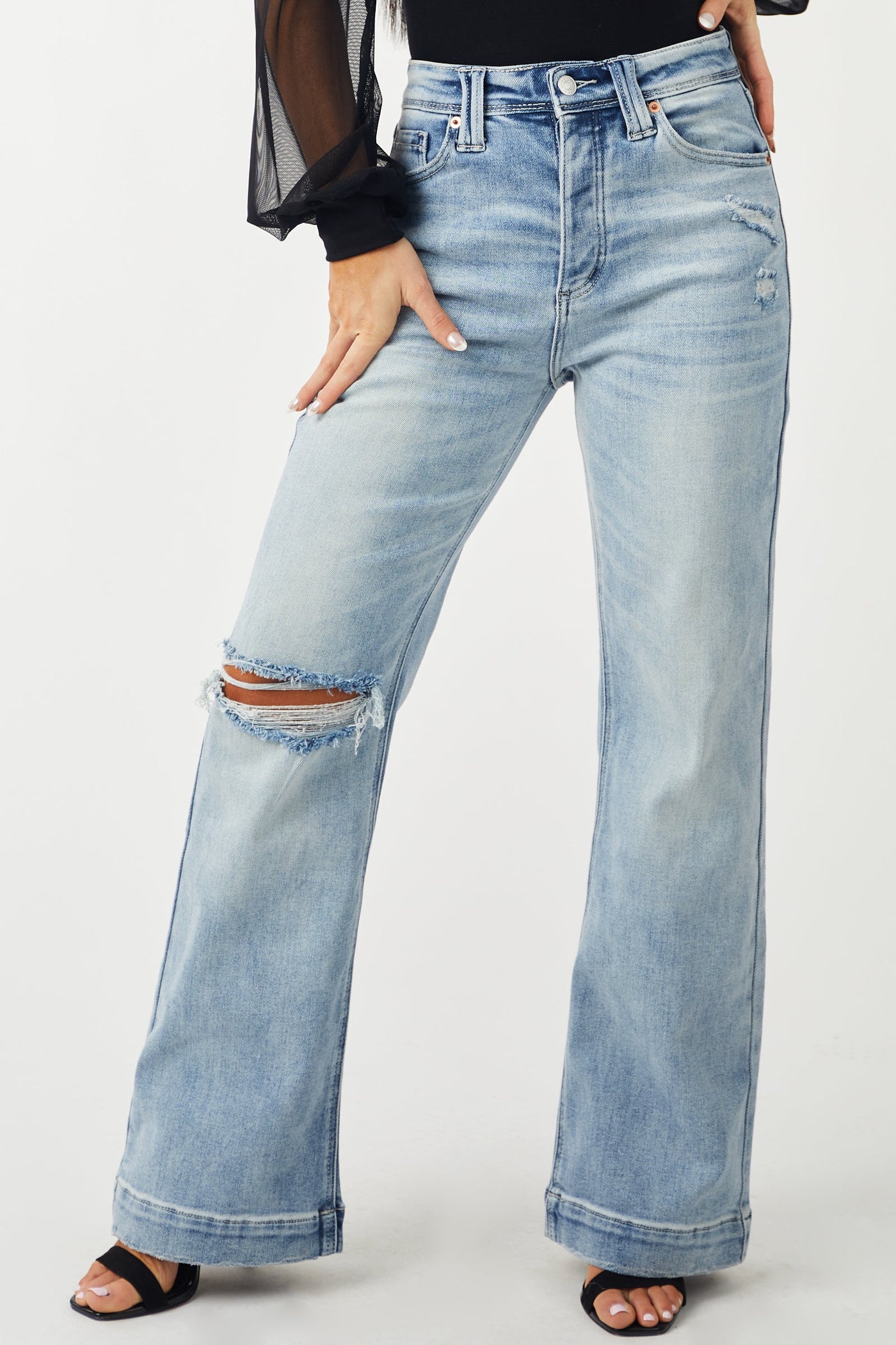 Light Wash High Rise Wide Leg Denim Jeans