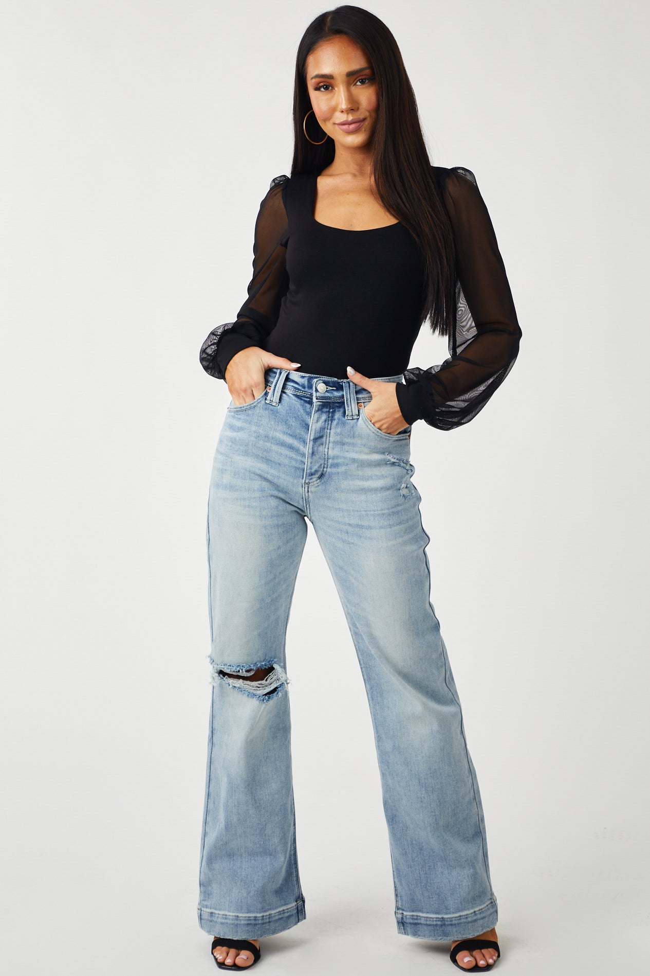 Light Wash High Rise Wide Leg Denim Jeans
