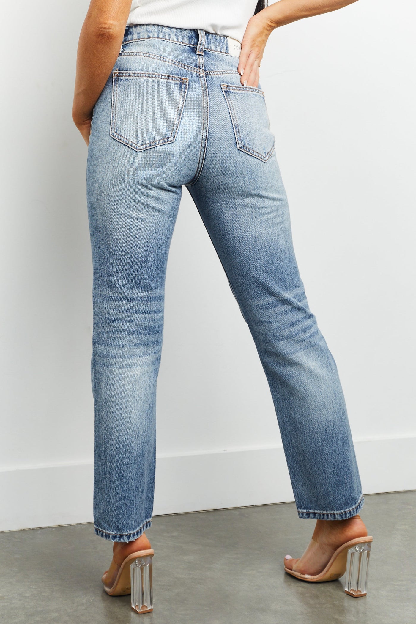 Light Wash Lightly Distressed Straight Leg Jeans