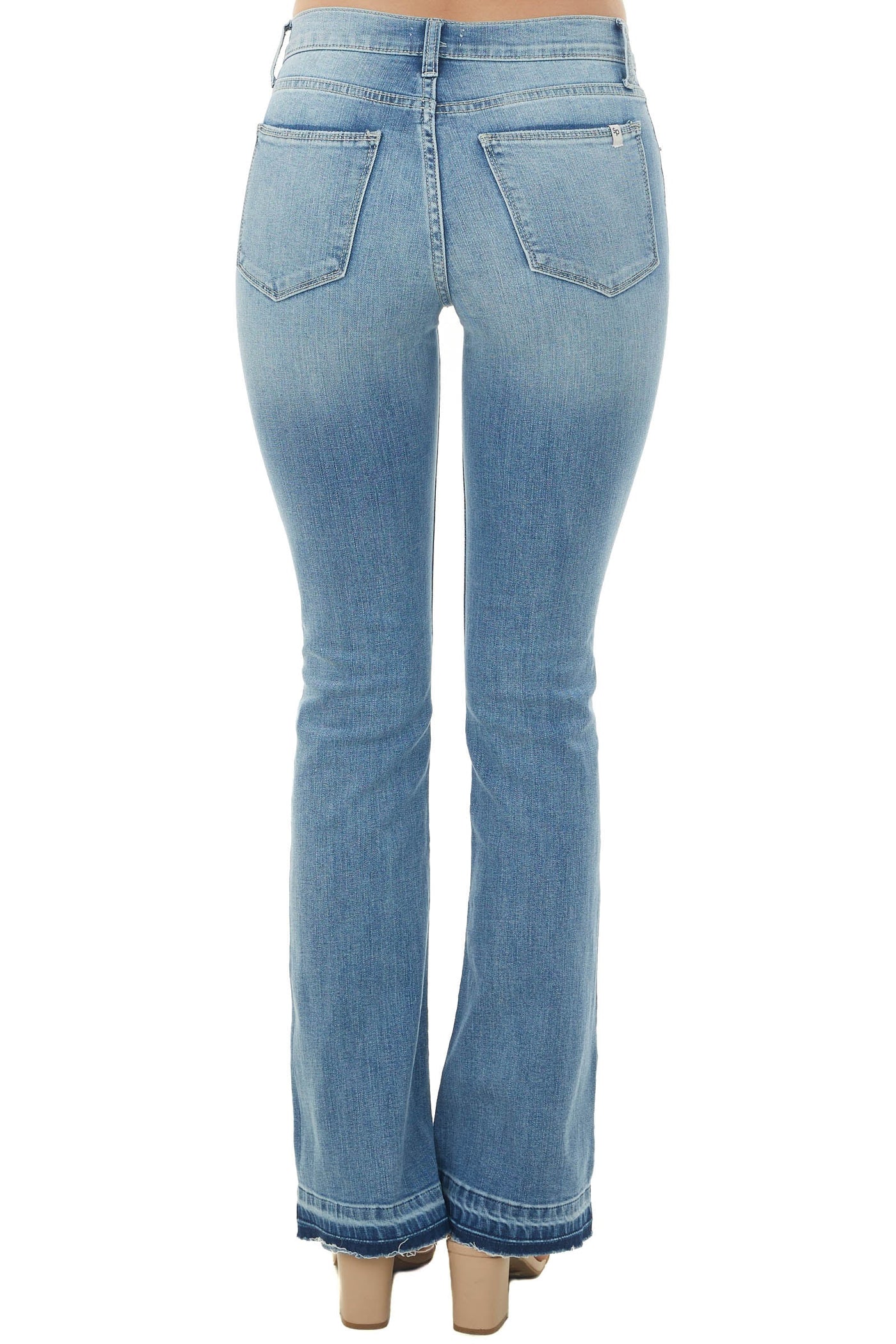 Light Wash Mid Rise Bootcut Jeans with Dark Hem