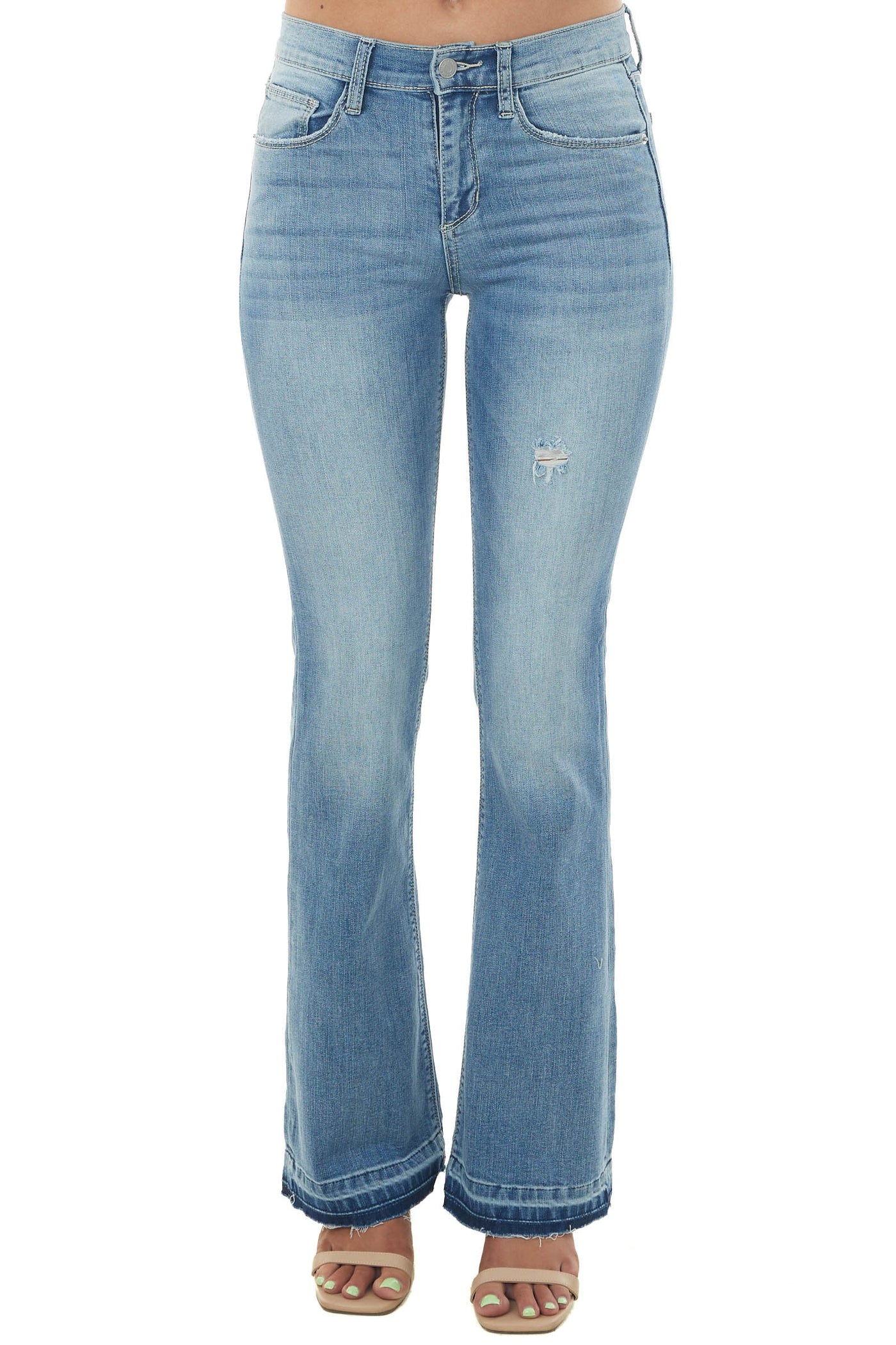 Light Wash Mid Rise Bootcut Jeans with Dark Hem
