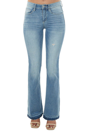 Light Wash Mid Rise Bootcut Jeans with Dark Hem