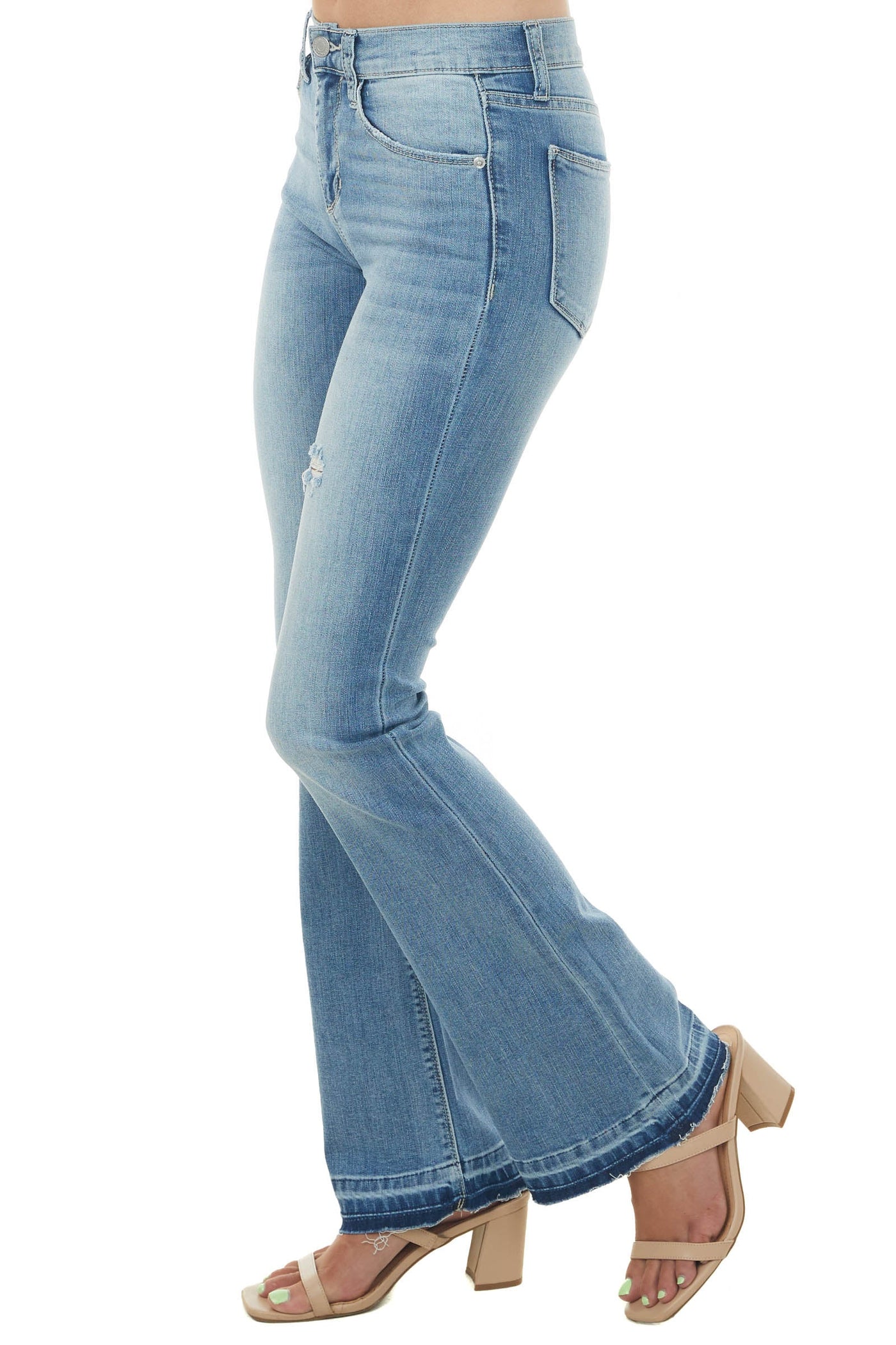 Light Wash Mid Rise Bootcut Jeans with Dark Hem