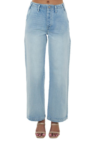 Light Wash Wide Leg Jeans with Side Pockets
