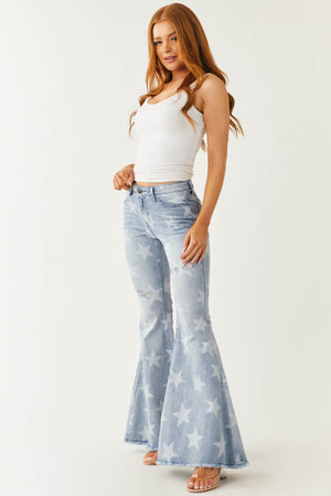 Light Washed Star Print High Rise Denim Jeans
