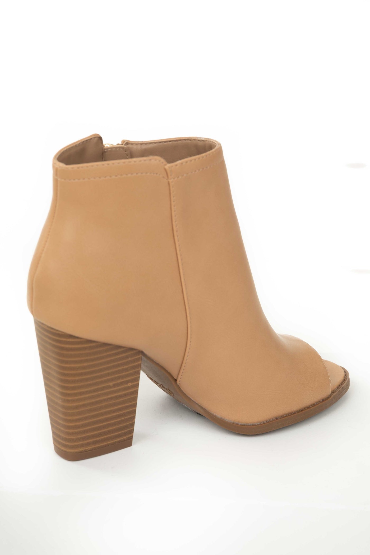 Light Cognac Peep Toe Block Heel Ankle Booties