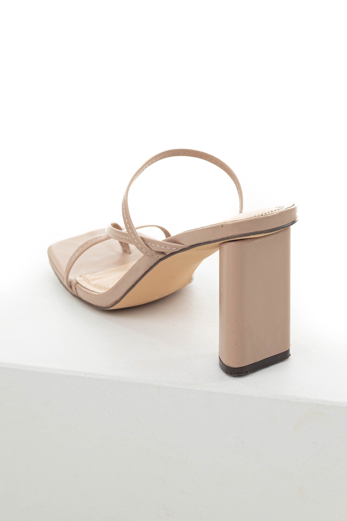Light Rose Taupe Square Toe Dainty Strap Heels