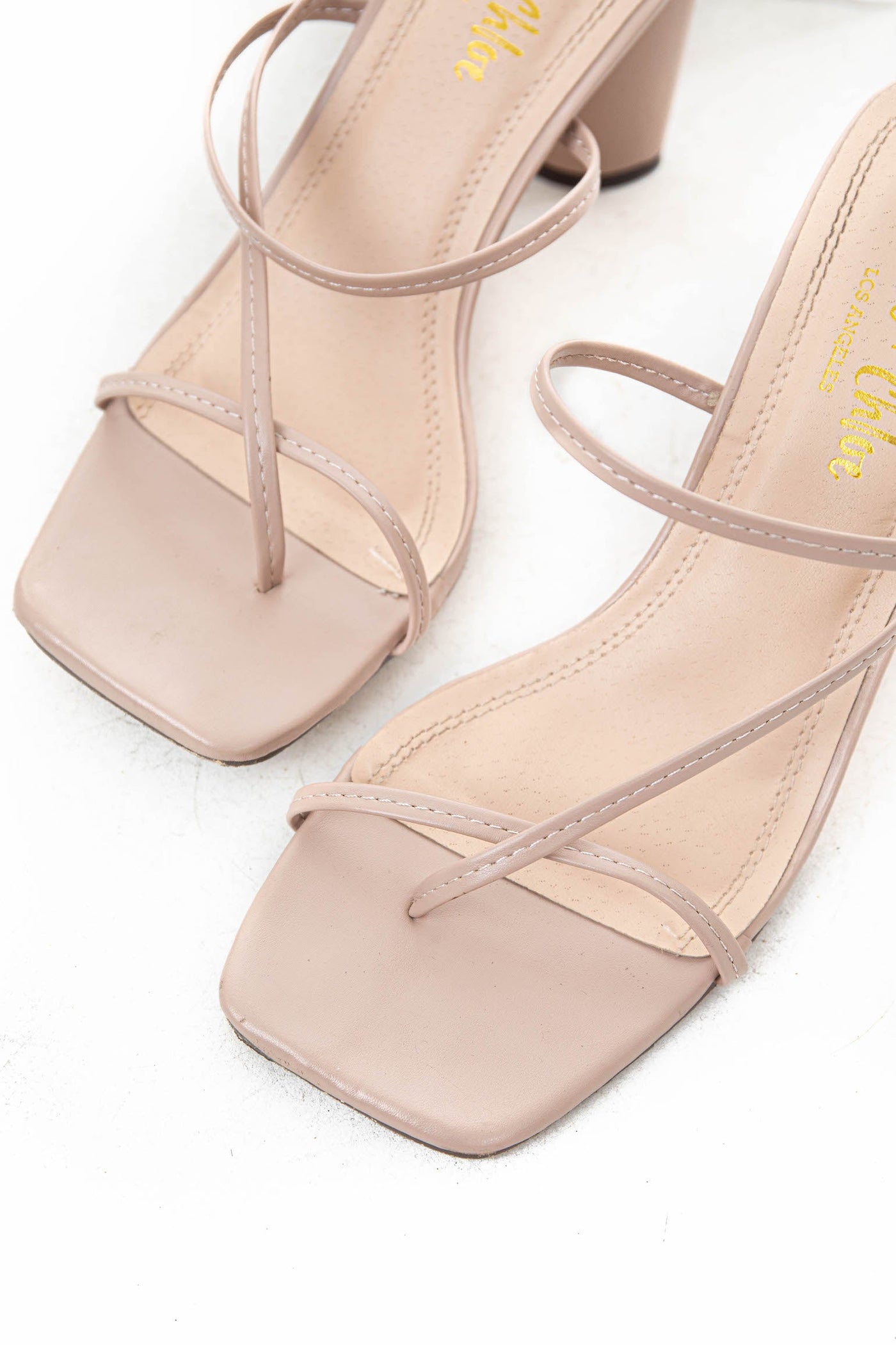 Light Rose Taupe Square Toe Dainty Strap Heels