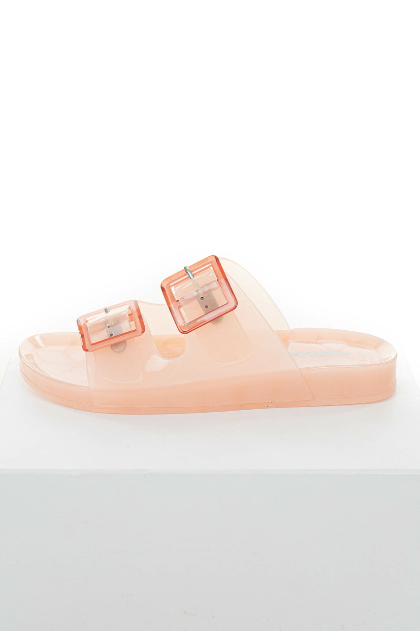 Light Peach Double Buckle Jelly Slip On Sandal