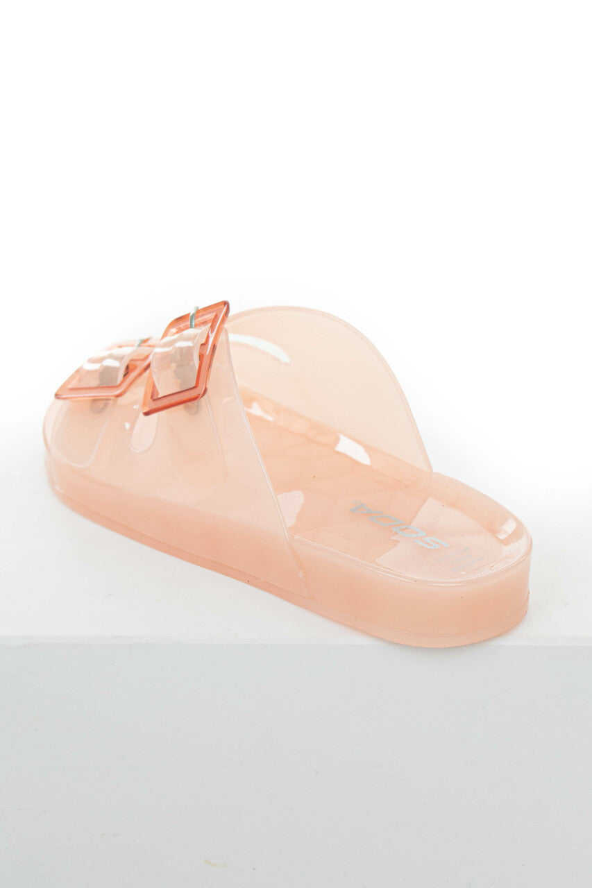 Light Peach Double Buckle Jelly Slip On Sandal