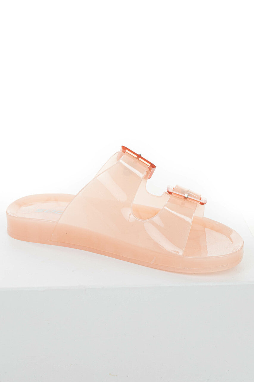 Light Peach Double Buckle Jelly Slip On Sandal