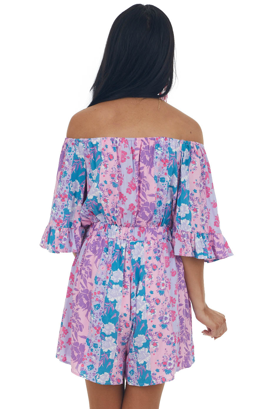 Lilac Floral Print Off Shoulder Woven Romper