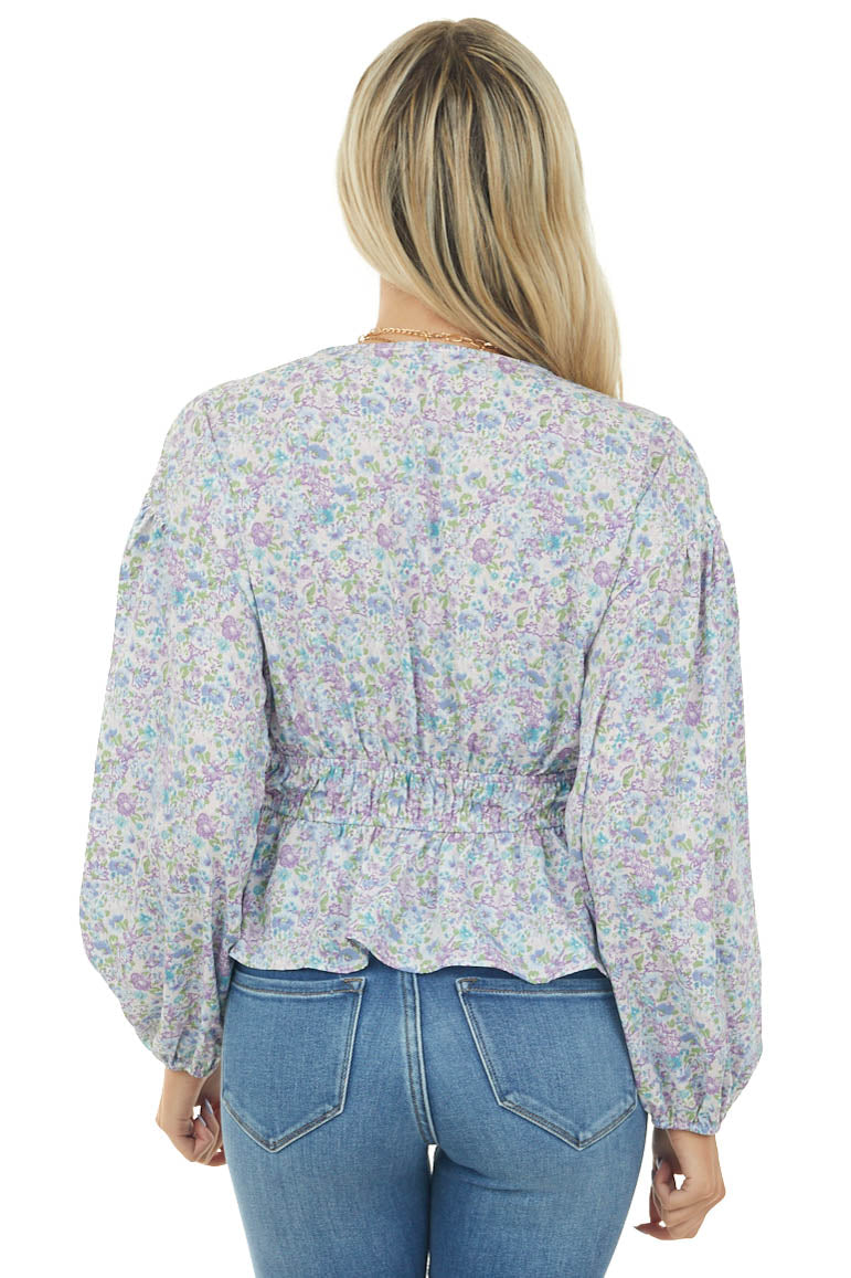 Lilac Floral Smocked Waist V Neckline Top