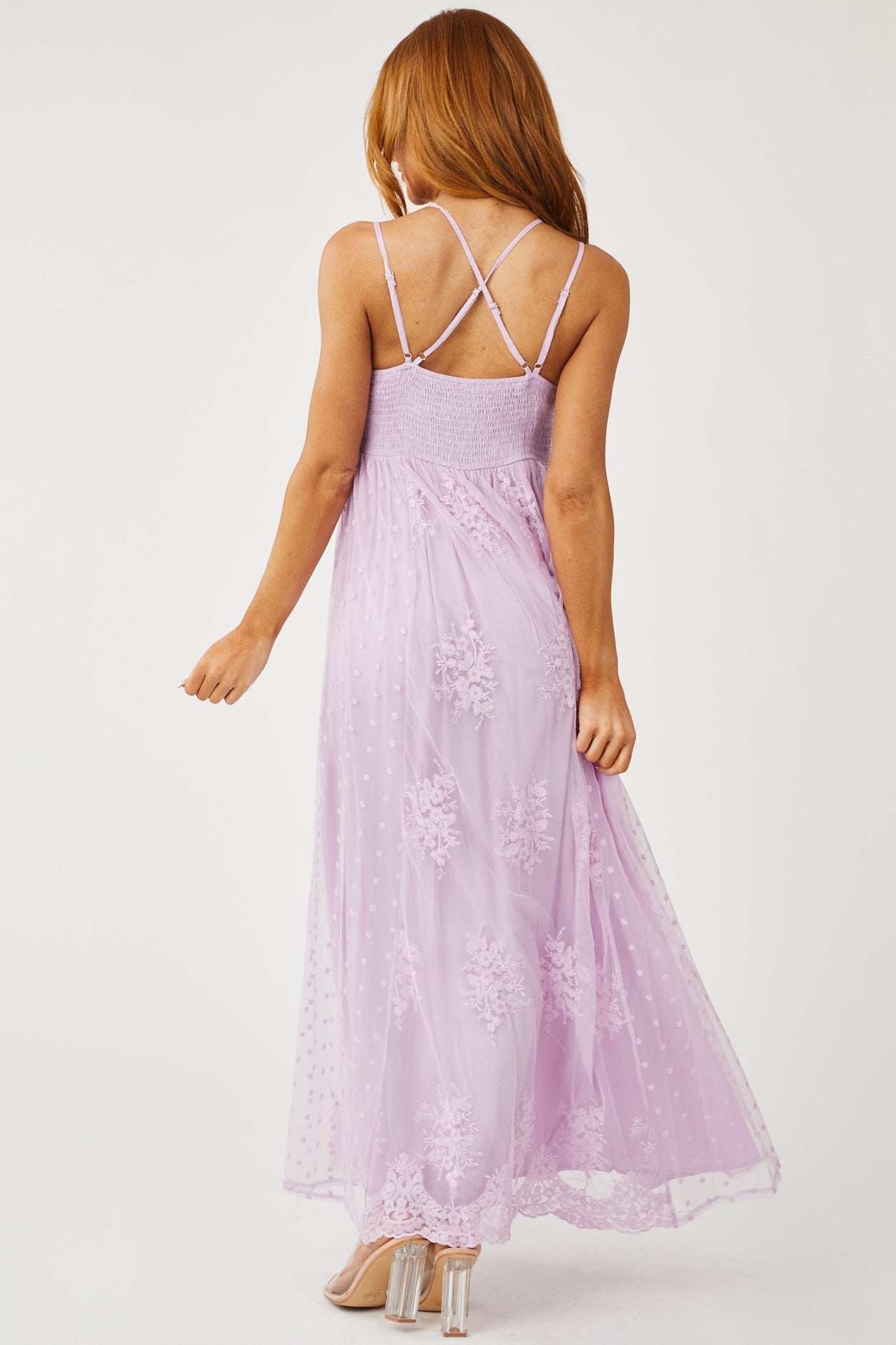 Lilac Lace Sleeveless Mesh Maxi Dress