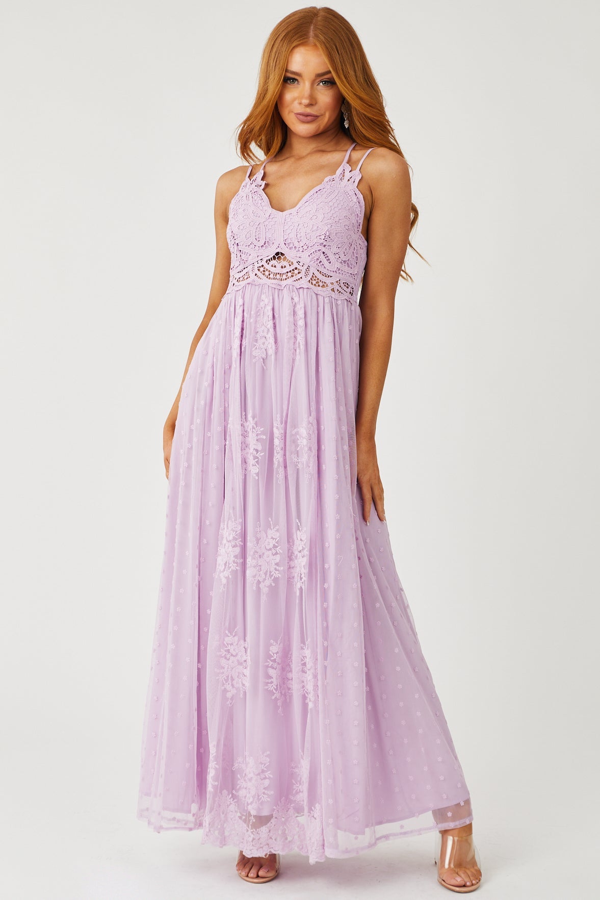 Lilac Lace Sleeveless Mesh Maxi Dress