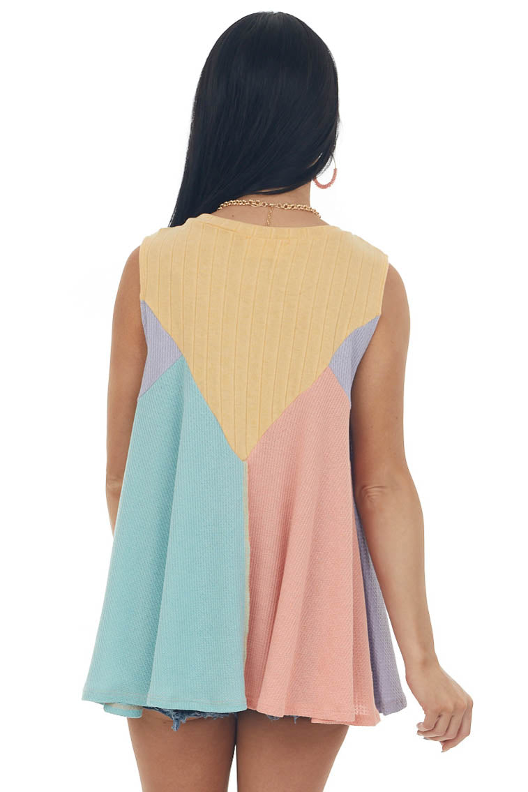 Lilac Multicolor Colorblock Waffle Knit Tank Top