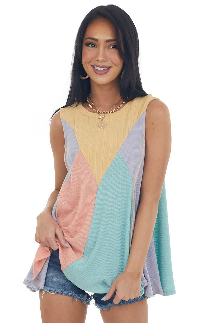 Lilac Multicolor Colorblock Waffle Knit Tank Top