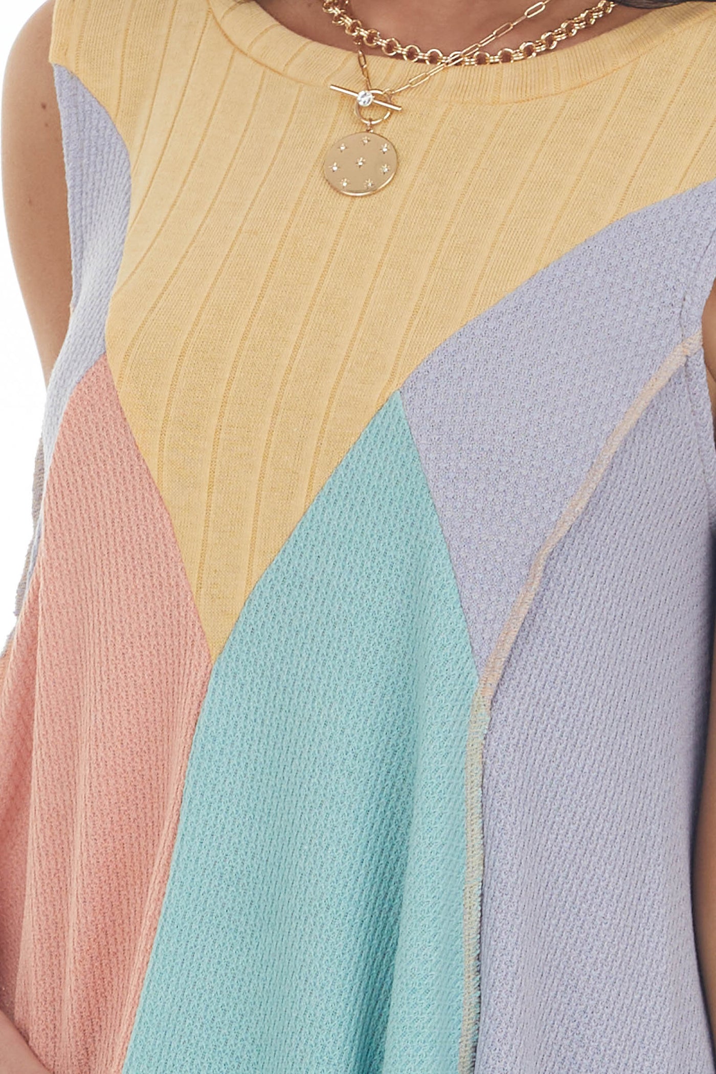 Lilac Multicolor Colorblock Waffle Knit Tank Top