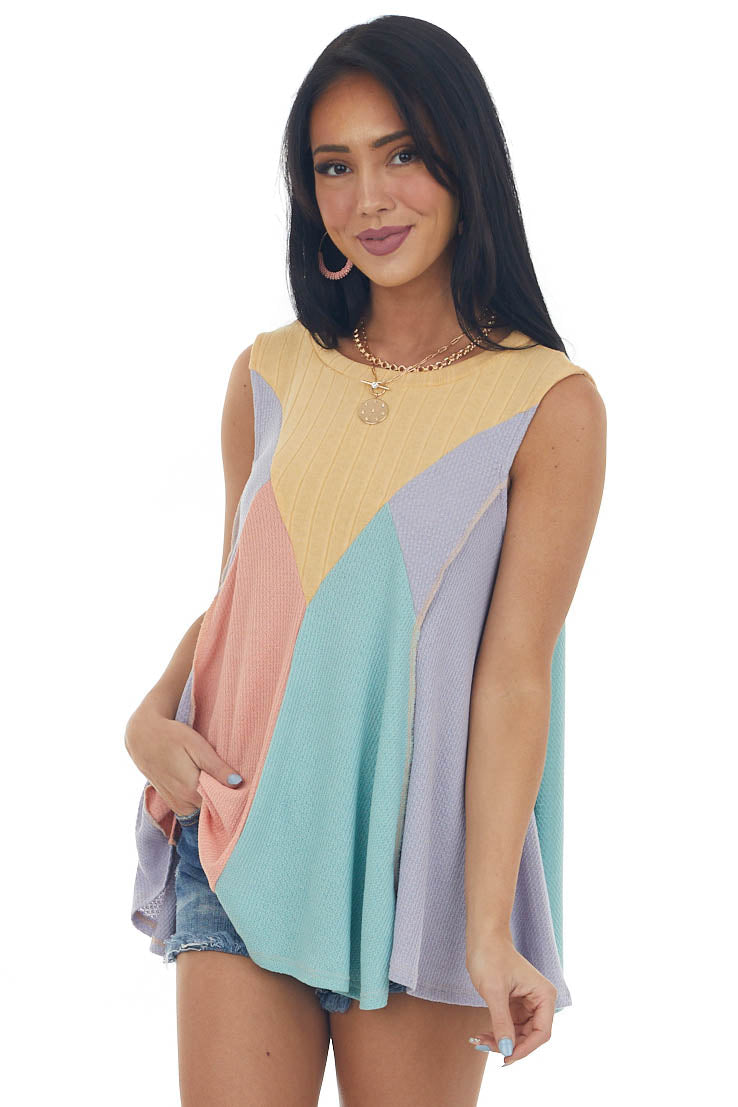 Lilac Multicolor Colorblock Waffle Knit Tank Top