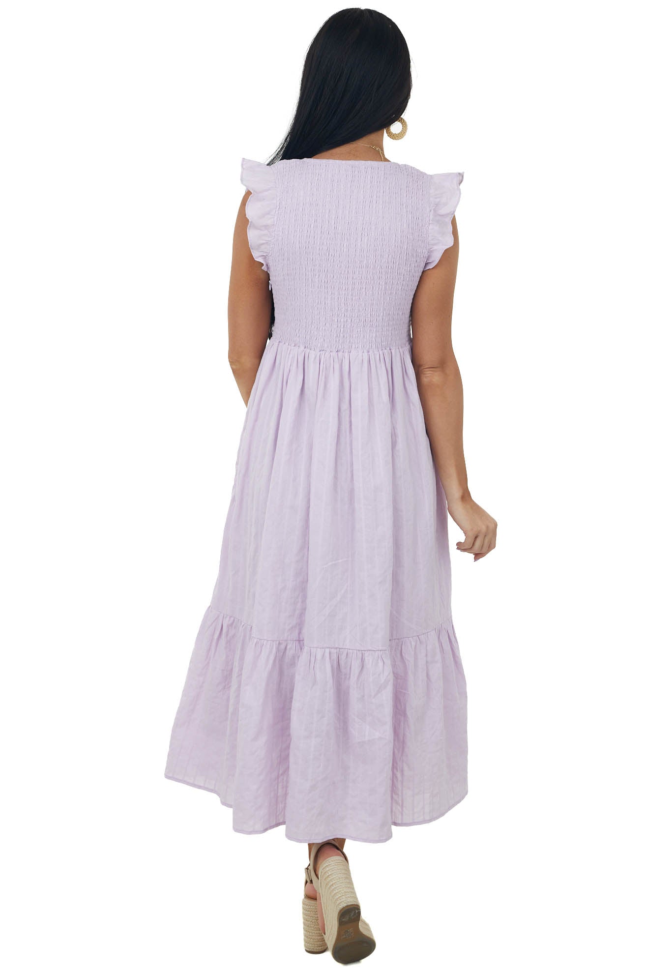 Lilac Short Sleeve Smocked Tiered Woven Dress