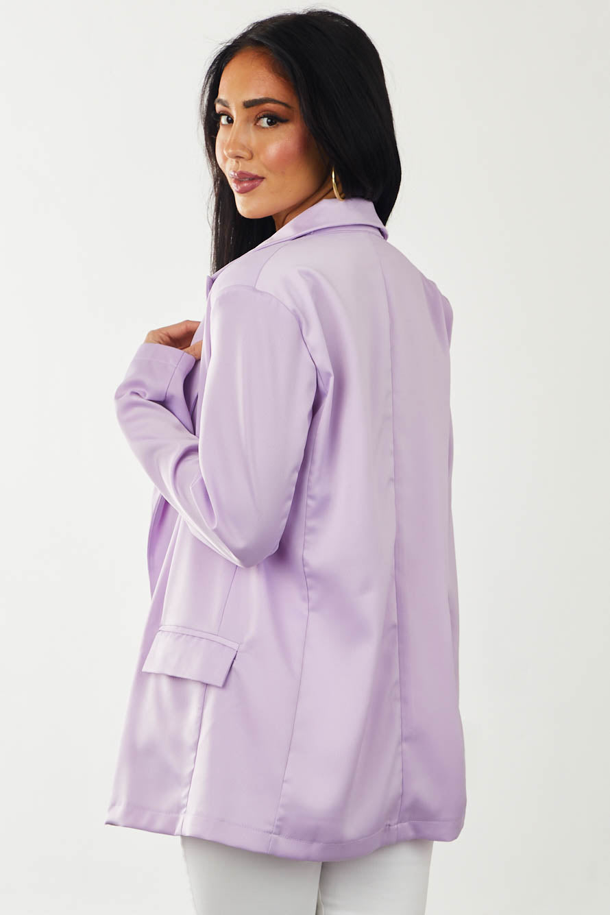 Lilac Shoulder Pad Pouch Pocket Satin Blazer