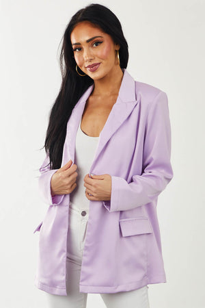 Lilac Shoulder Pad Pouch Pocket Satin Blazer