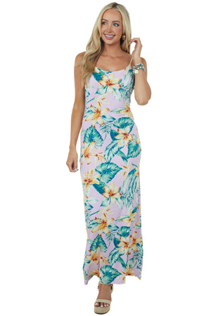 Lilac Tropical Print Sleeveless Knit Maxi Dress
