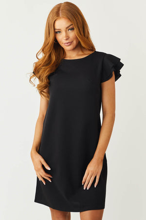 Lily Black Ruffle Sleeve Shift Dress #color_black