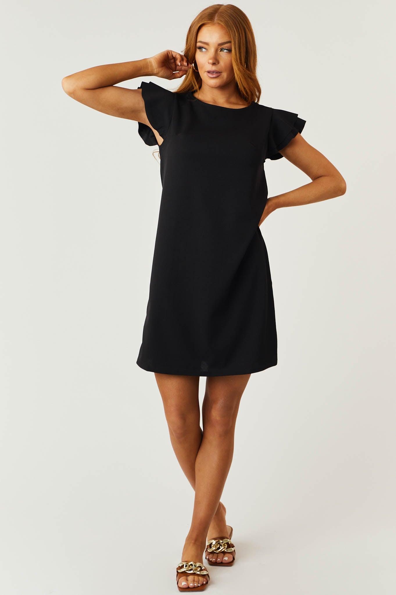 Lily Black Ruffle Sleeve Shift Dress