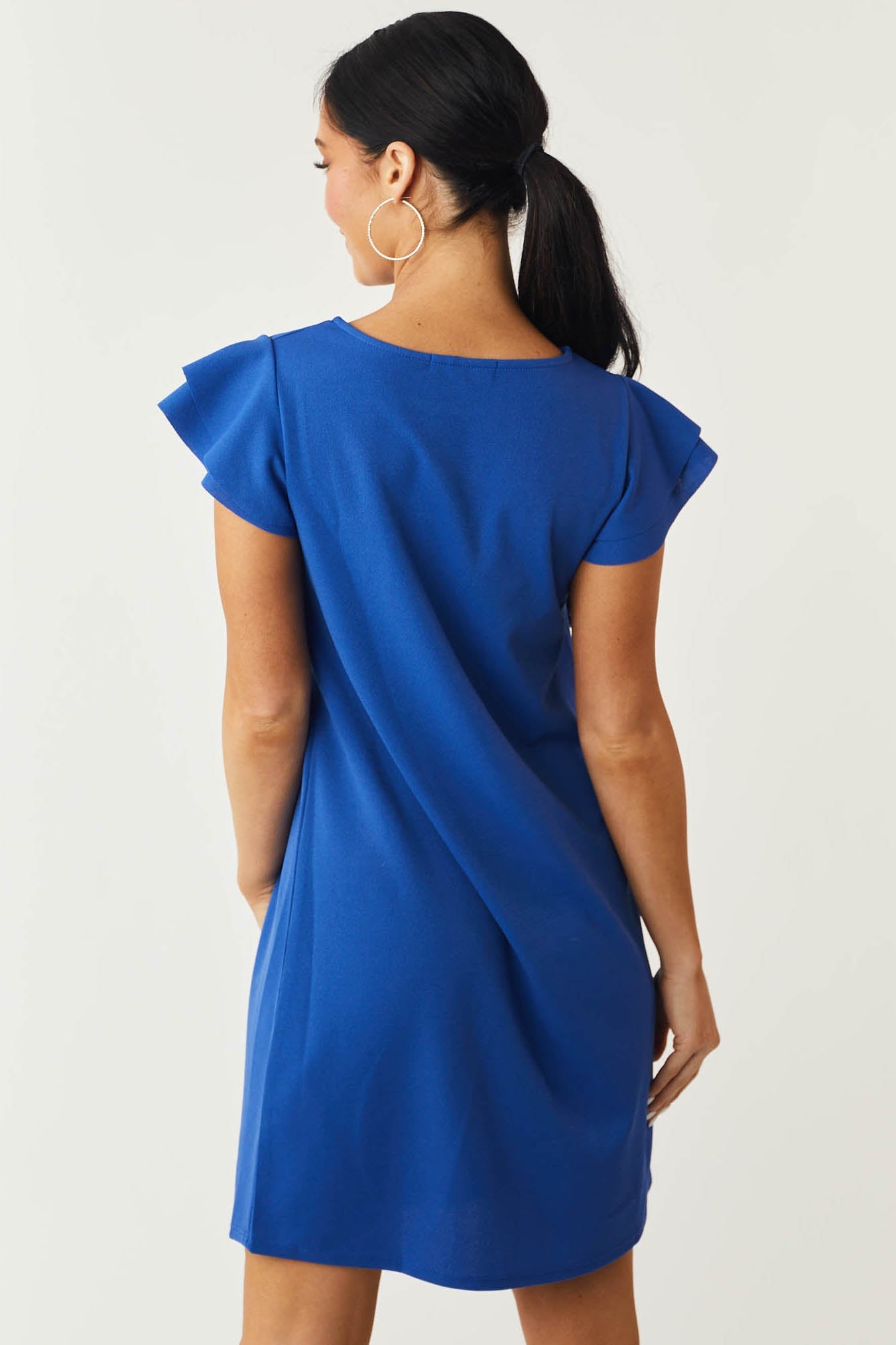 Lily Royal Blue Ruffle Sleeve Shift Dress