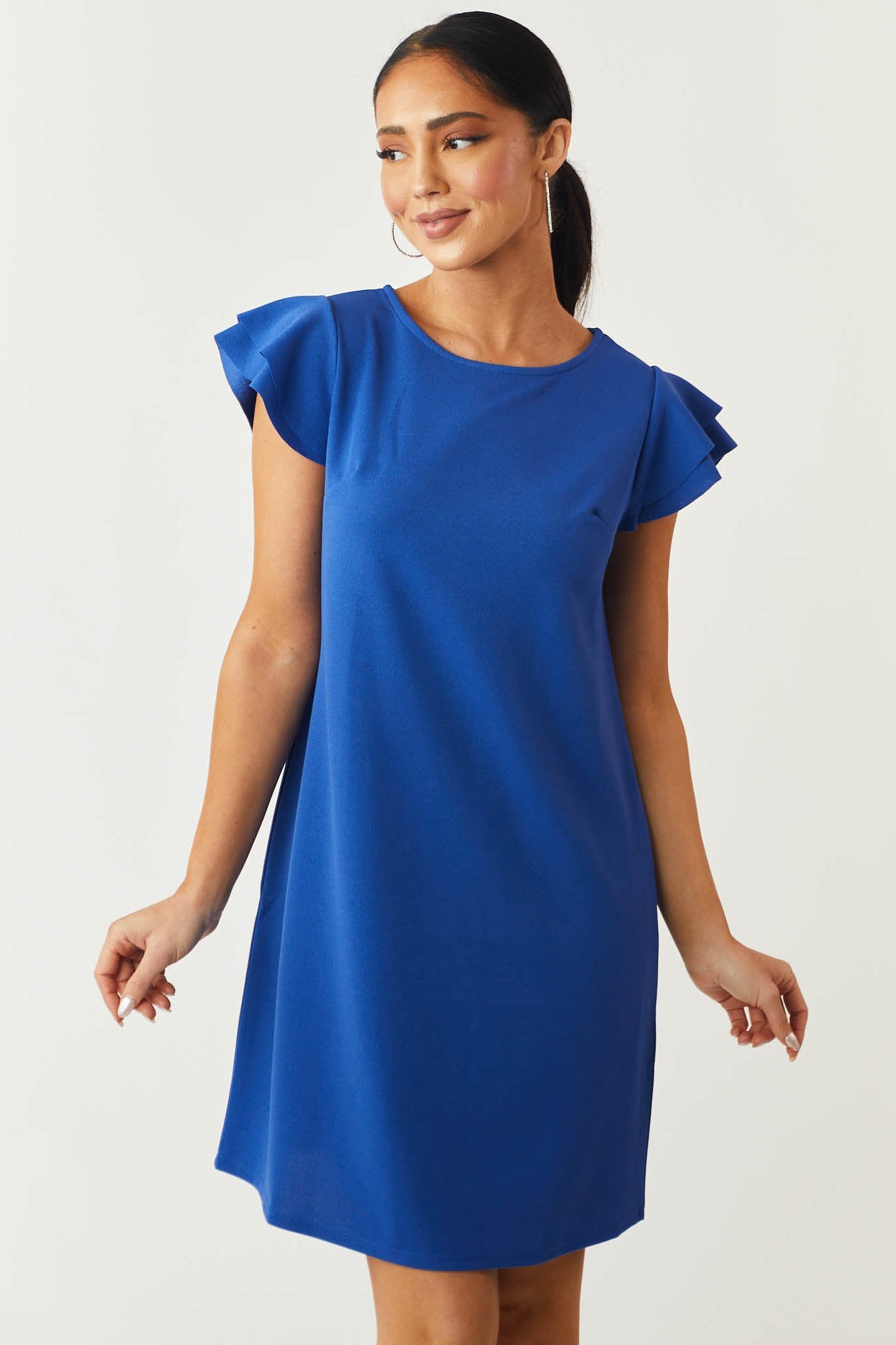Lily Royal Blue Ruffle Sleeve Shift Dress