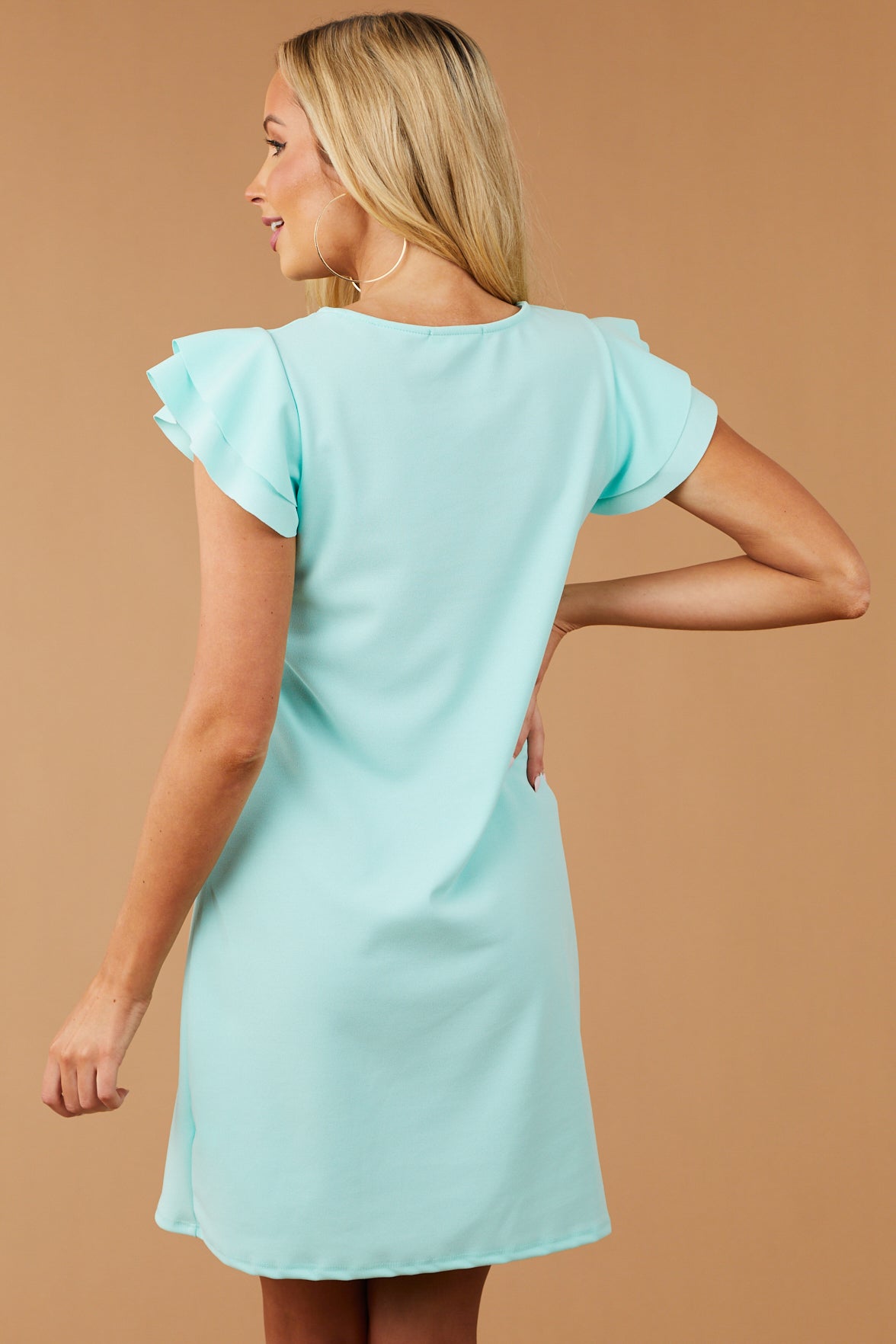 Lily Seafoam Ruffle Sleeve Shift Dress