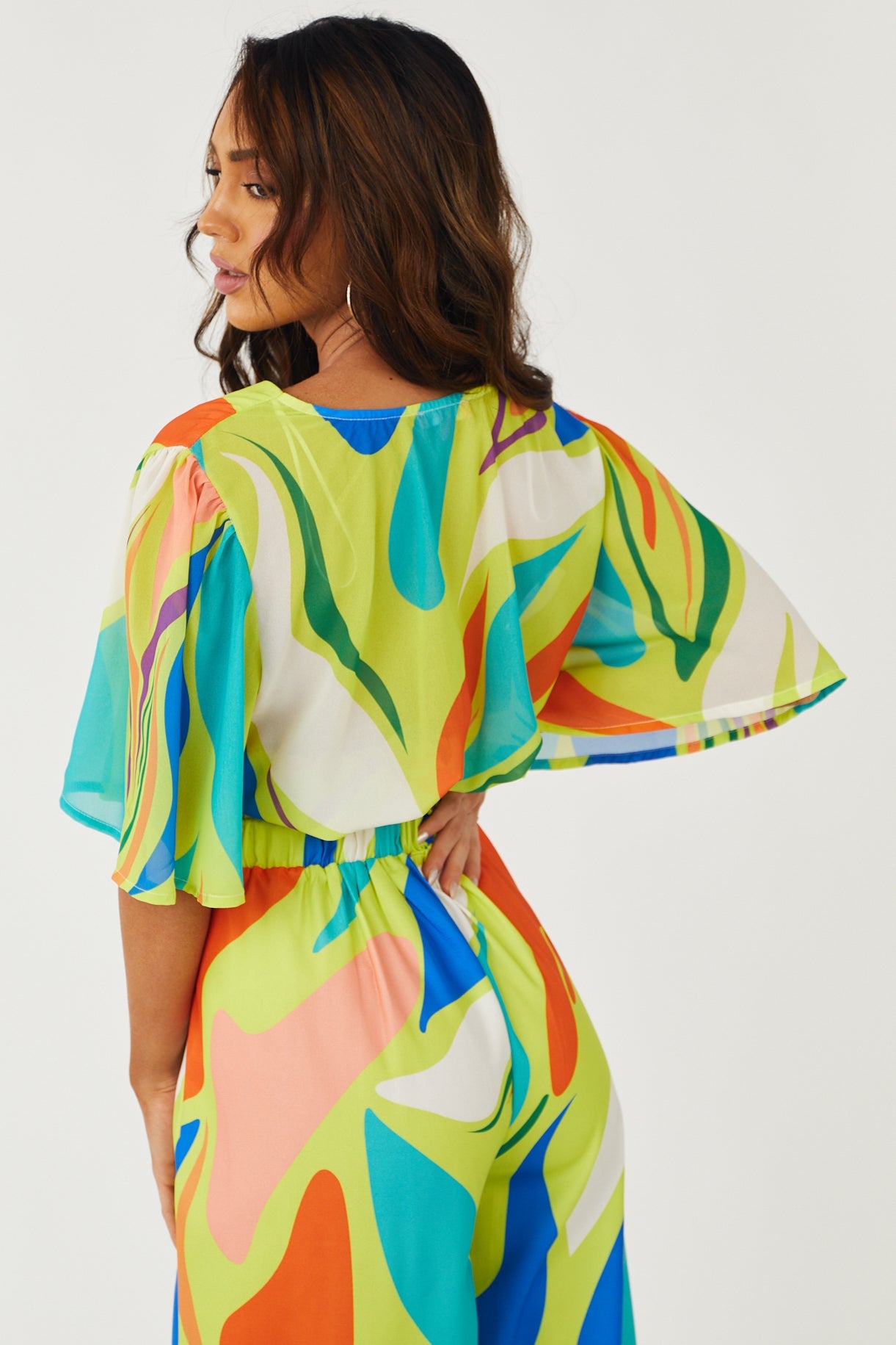 Lime Abstract Print Twist Front Blouse